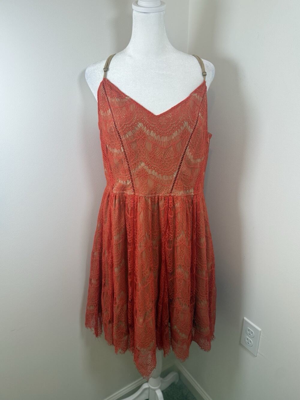 Greylin June Scallop Lace Dress Orange Size Large Revolve Boho Cottagecore Chic